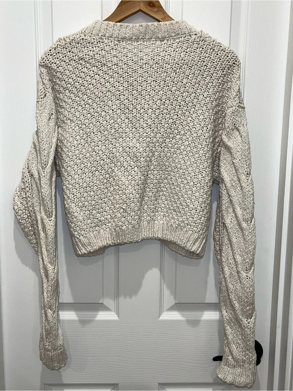 Free People Cream Cable-Knit Button Cardigan with Black Buttons
